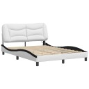  Sengeramme med LED-lys hvit og svart 140x190 cm kunstig lær 8721012356481
