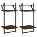  Vegghyller med 2 hyller stenger 2 stk brun eik 30x25x65 cm 8721012045910