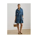 Lauren Ralph Lauren Belted Denim Tiered Shirtdress   Blue   44