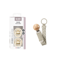 BIBS Pacifier Studio Colour 2 Pack Ivory/Vanilla Size 1 + Pacifier Clip Braided Bundle