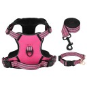 Hundesele med bånd og krage justerbar rosa XL