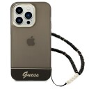 Guess iPhone 14 Pro Max Mobildeksel med Gjennomsiktig Perlerem - Svart