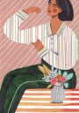 Woman in Stripes Shirt and Green Pants Plakat / 100x150