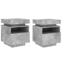  Nattbord med LED 2 stk betonggrå 40x39x48,5 cm 836791