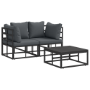  Hagesofa Set med pute 3 pcs Svart Aluminium