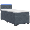 vidaXL Box Spring Seng med Madrass og LED Mørkegrå 90 x 190 cm Fløyel