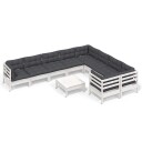 vidaXL Hagesofagruppe med puter 10 deler hvit heltre furu