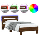 vidaXL Sengeramme med hodegavl og LED-lys brun eik 90x190 cm 8721012240995