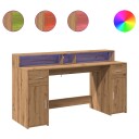  Skrivebord med LED-lys artisan eik 160x55x91 cm konstruert tre