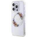 Guess Frontpaneldeksel til iPhone 15 Pro Max med MagSafe - Gjennomsiktig Flower Crown