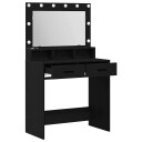  Sminkebord med LED lamper Svart Eik 79x41x135 cm