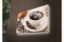 Lerretsbilde med LED belysning Kopp svart kaffe og kaffebønner på et bord Svart / Brun / Hvit