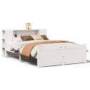 Seng med bokhylle uten madrass hvit 140x200 cm heltre furu 3322438