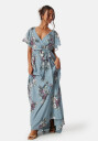 Goddiva Flutter Floral Maxi Dress Air Force Blue L (UK14)