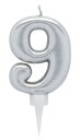 Bursdagslys Sølv 8 cm - Tallet 9
