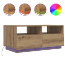  Salongbord med LED-lys artisan eik 90x49x40 cm 8721158446985