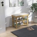 Skobenk med sete bambusbenk med oppbevaringsplass skohylle med 2 åpne rom benk garderobebenk til stue gang 60 x 29 x 49 cm