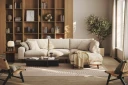 Copenhagen Premium 4 personers Højrevendt L formet Dyb Chaiselongsofa i Chenille   Beige