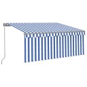 vidaXL Manuell uttrekkbar markise rullegardin&LED 3,5x2,5 m blå hvit