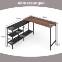 Vendbart L formet skrivebord med hyller – Rustikk brun