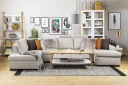 Crazy 5 seters Venstrevendt U formet X Large Sofa med Divan og Sjeselong i Stoff   Beige