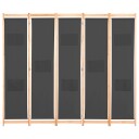 vidaXL Romdeler 5 paneler grå 200x170x4 cm stoff