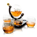 Whiskeykaraffel Globe 85 cl med 4 glass og treplate