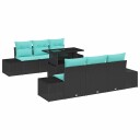 vidaXL Hagesofa Set 7 stk. 6-Antall seter Svart og turkis