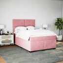  Seng med madrass boksfjær rosa 140x190 cm fløyel 3290905