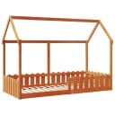   Barneseng med tak voksbrun 90x200 cm heltre furu 850688 850688