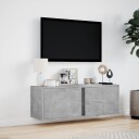  Vegghengt TV-benk med LED-lys betonggrå 100x31x35 cm
