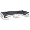 vidaXL Hagesofagruppe med puter 11 deler hvit heltre furu