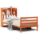  Seng med bokhylle uten madrass voksbrun 75x190 cm heltre furu 8721158607355