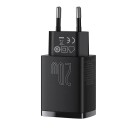 Baseus 20W Hurtiglader USB-C og USB-A kompakt sort