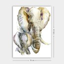 Lerret 70x100 cMaleriet avbilder en stor og en liten elefant i en myk og fargerik akvarellstil Grå / Beige / Lilla