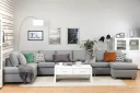 Crazy 6 seters Venstrevendt U formet XX Large Sofa med Divan og Sjeselong i Stoff   Grå