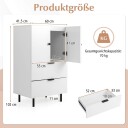 Hvit skjenk med metallben – 2 skuffer og skap 60x41,5x102 cm