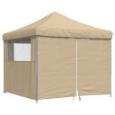  Sammenleggbart partytelt pop-up med 4 sidevegger beige 4004928