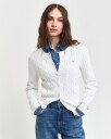 Bomullskabelstrikket cardigan med stretch EGGSHELL L