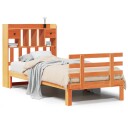  Seng med bokhylle uten madrass voksbrun 75x190 cm heltre furu 8721158615930