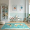 Barneteppe World Map blå/multi Størrelse: 120 x 170 cm