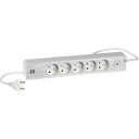 LK design stikkkontakt 5 uttak u/jord m/ledning + 2 USB, hvit white/aluminum 39 x 8.5 x 5.5 cm