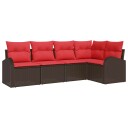 vidaXL Hagesofa Set 5 stk. Brun og rød polyrotting