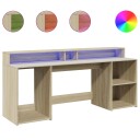  Skrivebord med LED-lys sonoma eik 200x55x91 cm konstruert tre