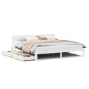  Sengeramme med skuffer hvit 200x200 cm heltre furu 8721102943829