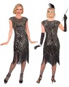 Deluxe Roaring 20's Gatsby Flapper Svart og Gullfarget Luksus Flapperkjole til Dame Voksenkostyme 15911