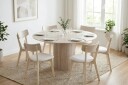 Juno spisegruppe 150 cm rund hvitlasert med 6 Amelia spisestoler med pute   Hvitlasert/Beige