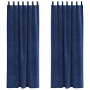  Gardiner med gardiner 2 pcs Mørkblå 140 x 225 cm Fløyel