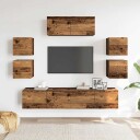  TV-skapsett 7 deler veggmontert gammelt tre konstruert tre 8721158760272