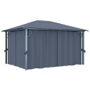 vidaXL Paviljong med gardin og LED-strenglys 4x3 m antrasitt aluminium